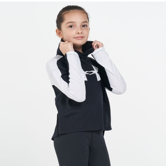 Under Armour Big Girls Favorites Jersey Hoodie Size L Loose Fit Black White - Picture 2 of 11